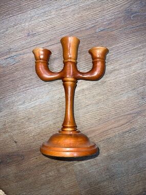 Three-Arm Wooden Candle Holder in Brown - Classic Home Accent handmade